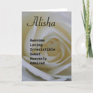 Alisha white rose name poem greeting card