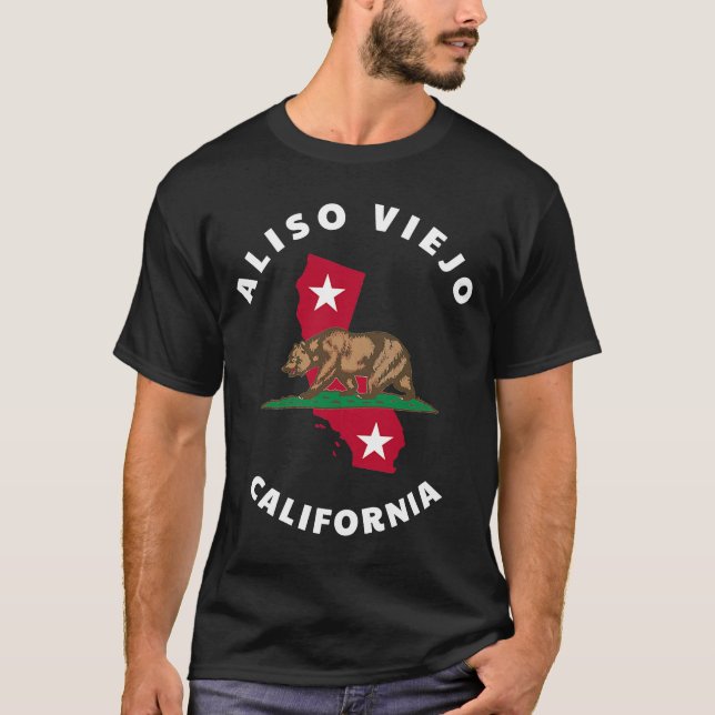 Aliso Viejo California CA Flag and Bear Badge Souv T-Shirt (Front)