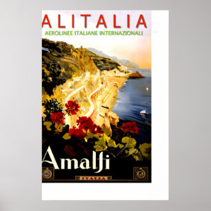 Alitalia AMALFI ITALY New Retro 1947 Travel Poster