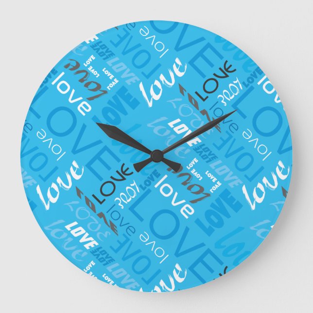 Alive Cyan Gallery Love Words Art Large Clock (Front)