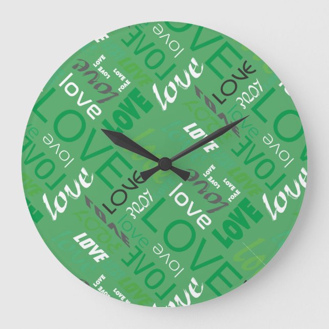 Alive Green Gallery Love Words Art Large Clock (Front)