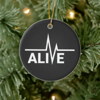 Alive Heartbeat Text Design Ceramic Tree Decoration