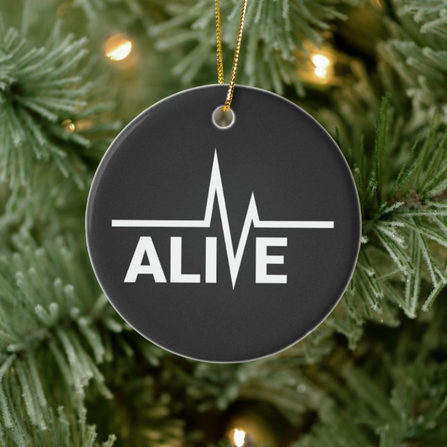 Alive Heartbeat Text Design Ceramic Tree Decoration (Tree)