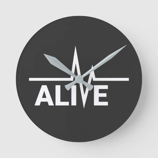 Alive Heartbeat Text Design Round Clock (Front)