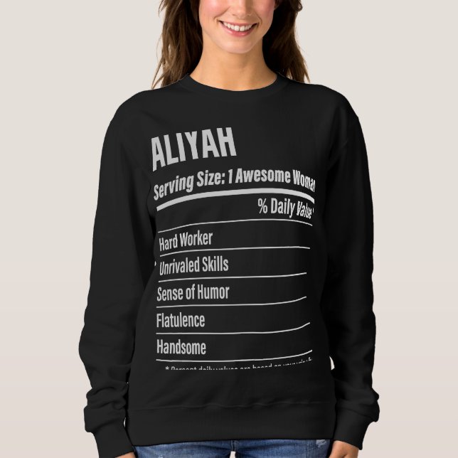Aliyah  Nutritional Facts Serving Size Calories Sweatshirt (Front)