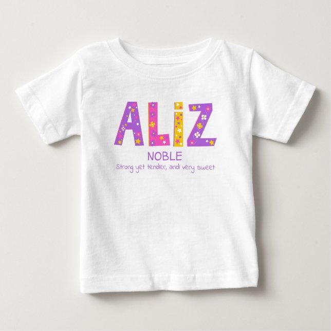 Aliz girls name meaning pink purple flower star baby T-Shirt (Front)
