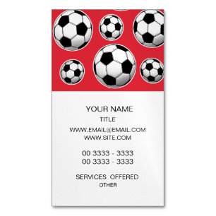Alizarin Crimson Soccer Ball Pattern Magnetic Business Card