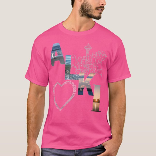 Alki Beach Seattle Skyline Design T-Shirt (Front)