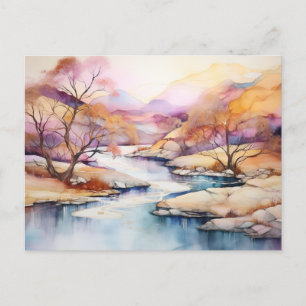 Alkohol and Ink landscape in soft colors Postcard