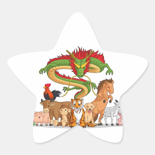 All 12 Chinese Zodiac Animals Together Star Sticker (Front)