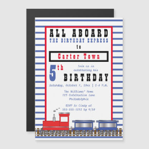 All Aboard 5th Birthday Express Choo Choo Train Magnetic Invitation