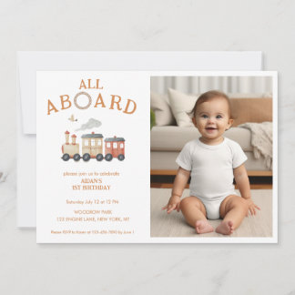  All Aboard Any Age Train Photo Birthday  Invitation