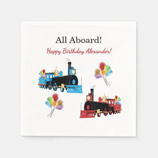 All Aboard Blue and Red Train Birthday Napkin