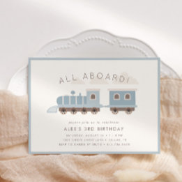 All Aboard! Boys Train Birthday Party Invitation