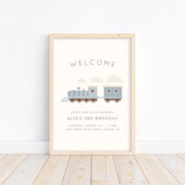 All Aboard! Boys Train Birthday Welcome  Poster
