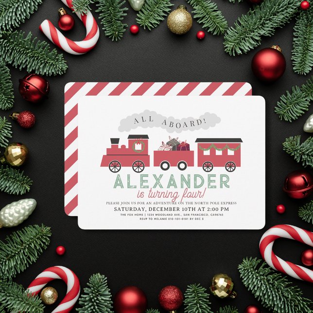 All Aboard Christmas Steam Train Kid's Birthday Invitation (Creator Uploaded)