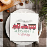 All Aboard Christmas Steam Train Kids Birthday Napkin<br><div class="desc">This cute "all aboard" kid's Christmas holiday birthday paper napkin features a white background with a steam train in red. Personalise it for your needs. You can find matching products at my store.</div>