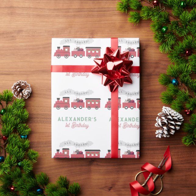 All Aboard Christmas Steam Train Kids Birthday Wrapping Paper (Holiday Gift)