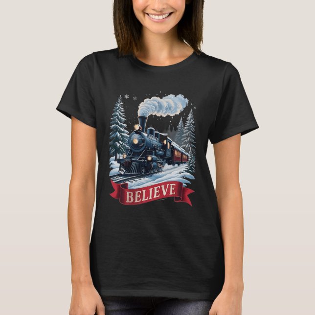 All Aboard Polar Express Christmas North Pole Xmas T-Shirt (Front)