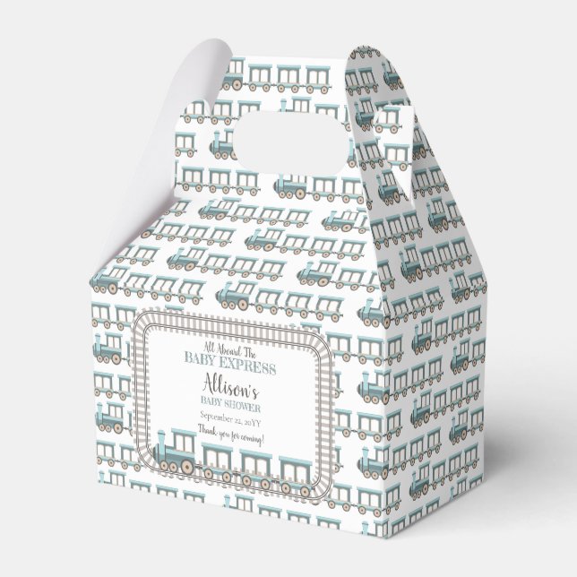 All Aboard the Baby Express Train Boy Baby Shower Favour Box (Front Side)