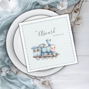 All Aboard the Baby Train Blue Boy Baby Shower Napkin
