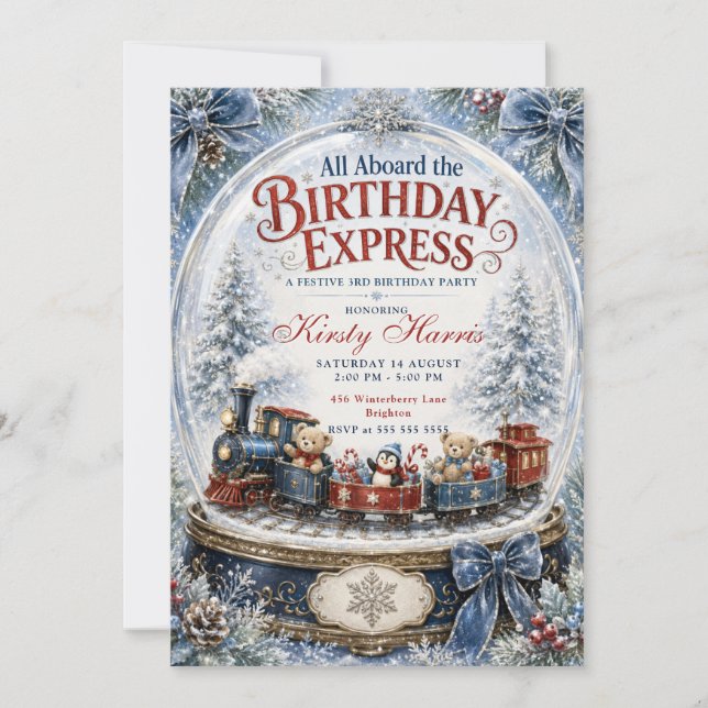 All Aboard the Birthday Express Train Birthday Invitation (Front)