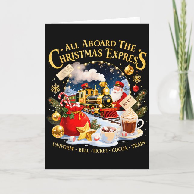 All Aboard The Christmas Express Train Santa Holid Card (Front)