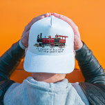 All Aboard The Fun Train Baseball Cap<br><div class="desc">This white trucker hat showcases a lively image of a traditional red and black steam locomotive,  along with the fun phrase "All aboard the fun train; next stop: good times!". It's a cheerful and unique accessory ideal for train lovers and those seeking some enjoyable moments.</div>