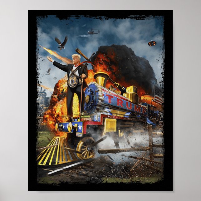 All Aboard The Trump Train Funny Donald Trump 2024 Poster (Front)