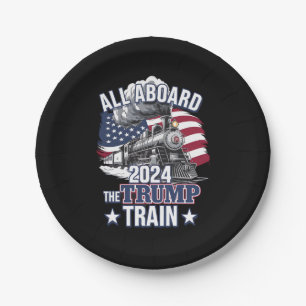 All Aboard The Trump Train Trump 2024 Patriotic US Paper Plate