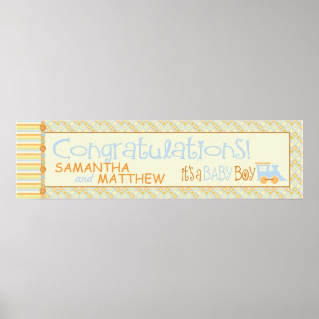 All Aboard! Train Baby Shower Banner Poster (Front)