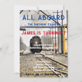 All Aboard Train Birthday Invitation