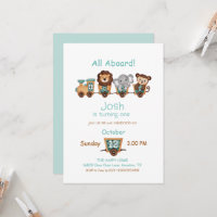 ALL ABOARD Train Fiesta Kids Birthday Invitation