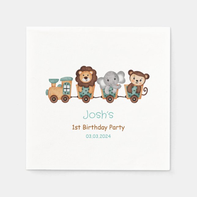 ALL ABOARD Train Fiesta Kids Birthday Napkin (Front)