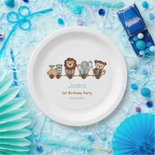 ALL ABOARD Train Fiesta Kids Birthday Paper Plate