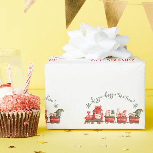All Aboard Train Watercolor Santa Party Express Wrapping Paper (Birthday Party)