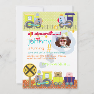 All aboard, trains birthday party invites