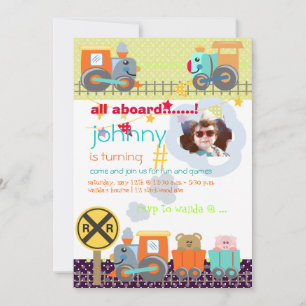 All aboard, trains birthday party invites