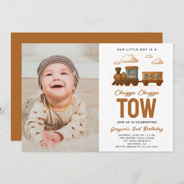 All Aboard Vintage Train 2nd Birthday party Invitation (Front/Back)