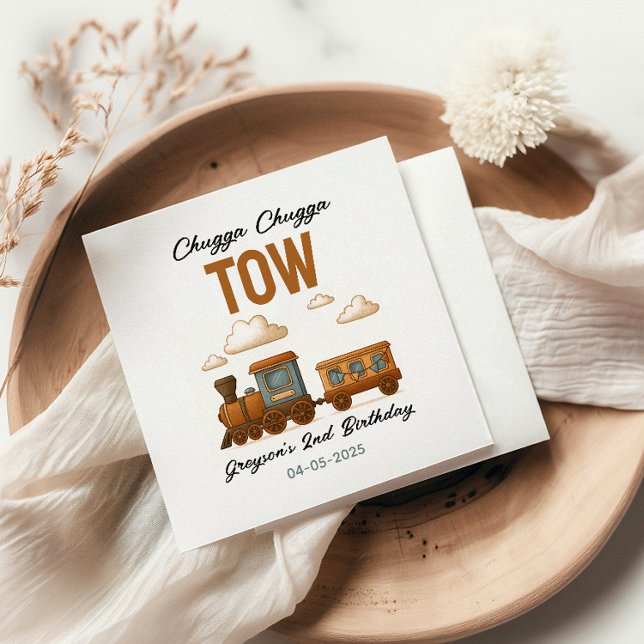 All Aboard Vintage Train 2nd Birthday party Napkin (Creator Uploaded)