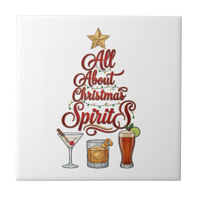 All About Christmas Spirits Cocktails Whiskey Star Tile (Front)