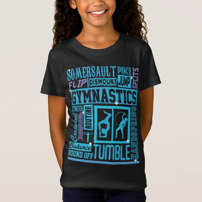 All About Gymnastics Typography in Blue T-Shirt (Front)