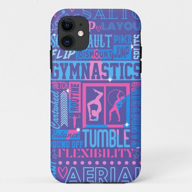 All About Gymnastics Typography in Pink and Blue Case-Mate iPhone Case (Back)