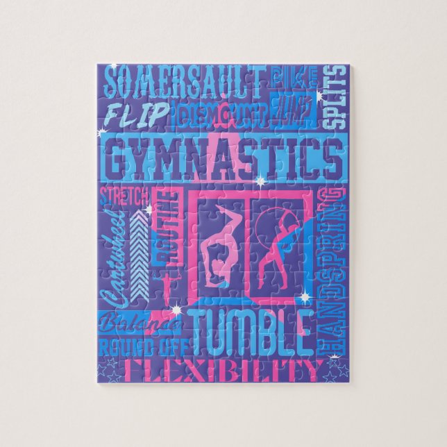 All About Gymnastics Typography in Pink and Blue   Jigsaw Puzzle (Vertical)