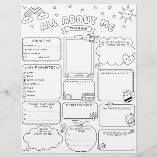 All About Me Back To School Kid Activity Worksheet