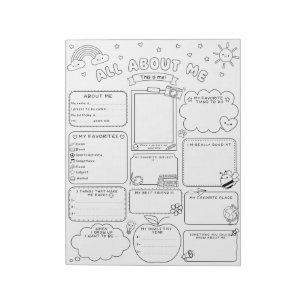 All About Me Back To School Kids Activity Sheet Notepad