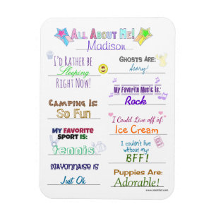 All About Me Customisable Personality Fun Magnet