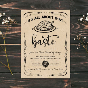 "All About That Baste" Rustic Kraft Thanksgiving Invitation