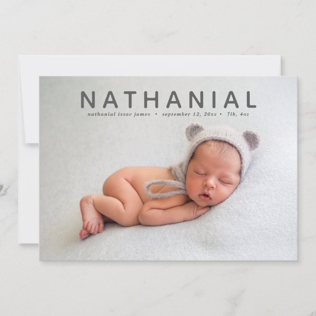 All about the name photo birth announcement (Front)