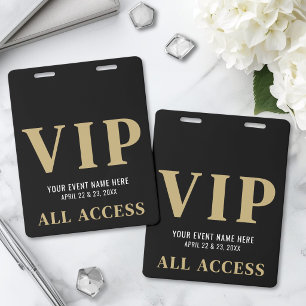 All Access Elegant Black Gold Event VIP ID Badge